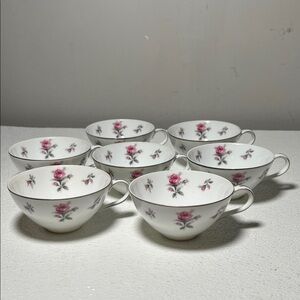 Vintage Meito Japan Rose Chintz Bone China Cups  Set of 7
